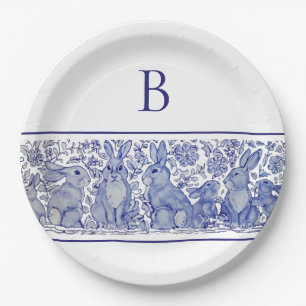 Monogram Blue Rabbit Animal Whimsical Custom Pappteller