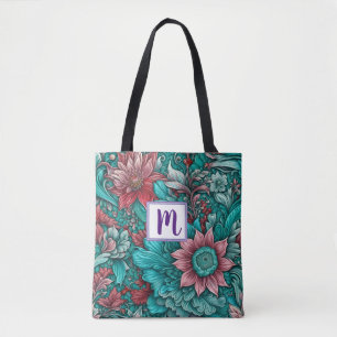 Monogram Blue Red Blume Tasche