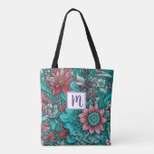 Monogram Blue Red Blume Tasche (Rückseite)