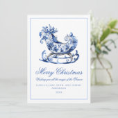 Monogram Blue Red Wreath Christmas Feiertagskarte (Stehend Vorderseite)