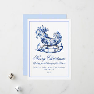 Monogram Blue Red Wreath Christmas Feiertagskarte