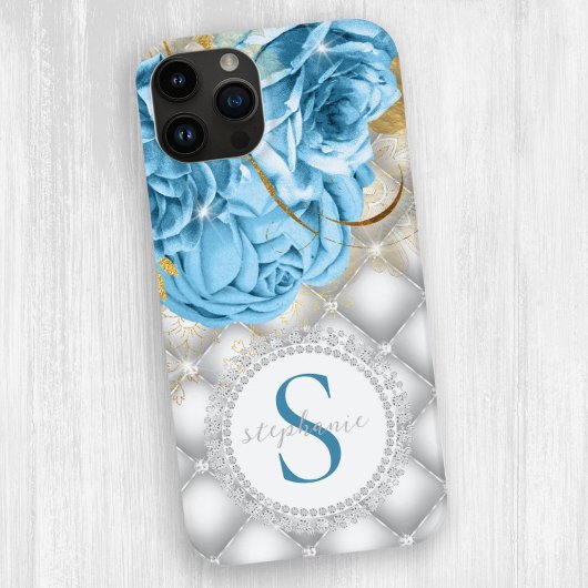 Monogram Blue Rose Diamonds Sparkle Tufl Glam Case-Mate iPhone Hülle