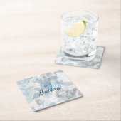 Monogram Blue Rose Luxus Rechteckiger Pappuntersetzer (Vor Ort)