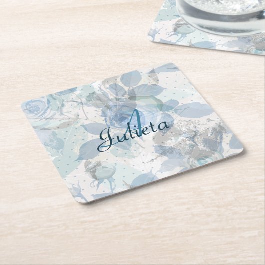 Monogram Blue Rose Luxus Rechteckiger Pappuntersetzer (angewinkelt)