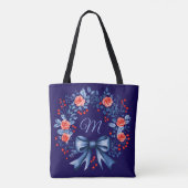 Monogram Blue Rote Rose Christmas Tasche (Rückseite)