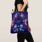 Monogram Blue Rote Rose Christmas Tasche (Von Nahem)