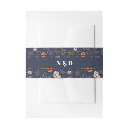 Monogram Blue Rust Floral Wedding Einladungsbanderole
