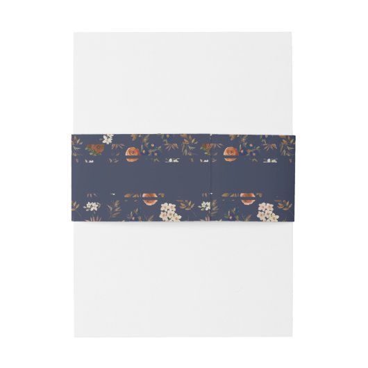 Monogram Blue Rust Floral Wedding Einladungsbanderole (Rückseitenbeispiel)