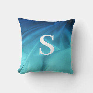 Monogram Blue Satin Kissen