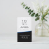 Monogram Blue Schwarz-weiß Chubby Business Card Visitenkarte (Stehend Vorderseite)