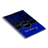 Monogram Blue Schwarz-weiß Damask Hochzeitsplaner Notizblock (Rechte Seite)