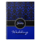 Monogram Blue Schwarz-weiß Damask Hochzeitsplaner Notizblock (Vorderseite)