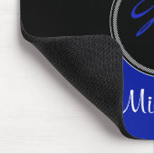 Monogram Blue Schwarz-weiß Damask Mousepad (Ecke)