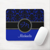 Monogram Blue Schwarz-weiß Damask Mousepad (Mit Mouse)