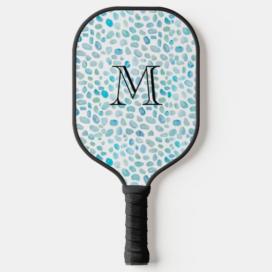 Monogram Blue Sea Glass Texture Abstrakt Painting Pickleball Schläger (Vorderseite)