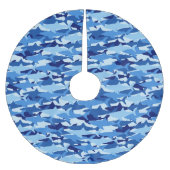 Monogram Blue Shark Muster Polyester Weihnachtsbaumdecke (Vorderseite)