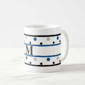 Monogram Blue Silver Black Polka Dots Zweifarbige Tasse (VorderseiteRechts)