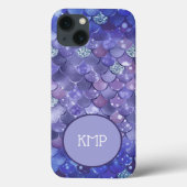 Monogram Blue Silver Glitzer Mermaid Scales Case-Mate iPhone Hülle (Rückseite)