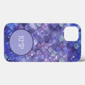 Monogram Blue Silver Glitzer Mermaid Scales Case-Mate iPhone Hülle (Rückseite (Horizontal))