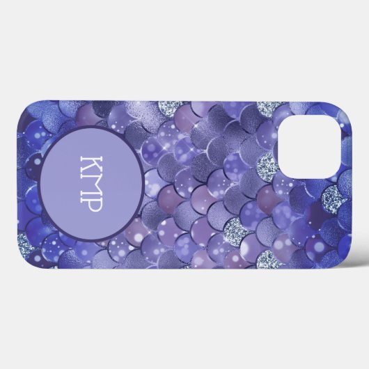Monogram Blue Silver Glitzer Mermaid Scales Case-Mate iPhone Hülle (Rückseite (Horizontal))