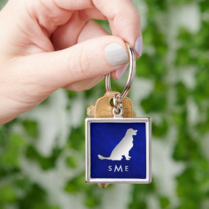 Monogram Blue Silver Golden Retriever Schlüsselanhänger