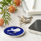 Monogram Blue Silver Poodle Schlüsselanhänger (Seite)