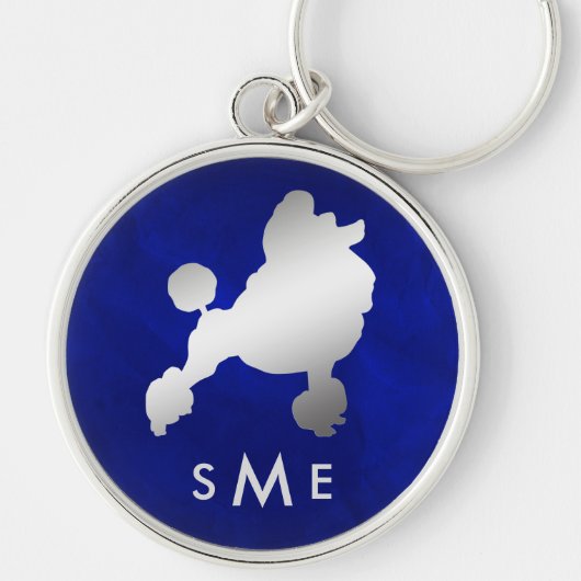 Monogram Blue Silver Poodle Schlüsselanhänger (Vorne)