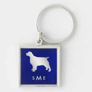 Monogram Blue Silver Spaniel Dog Schlüsselanhänger