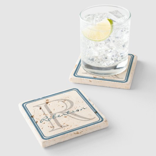 Monogram Blue Square Untersetzer (Seitenansicht)