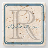 Monogram Blue Square Untersetzer (Vorderseite)