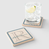 Monogram Blue Square Untersetzer (Seitenansicht)