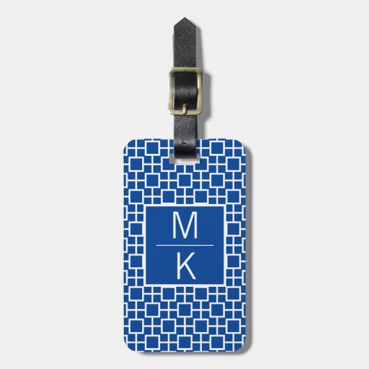 Monogram Blue Squares and Squares Square Splitter Gepäckanhänger (Vorderseite vertikal)