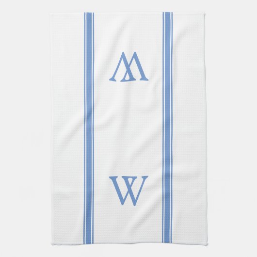 Monogram Blue Strip Personalisiert Kitetücher Geschirrtuch (Vertikal)