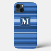 Monogram blue stripes Case-Mate iPhone case (Rückseite)