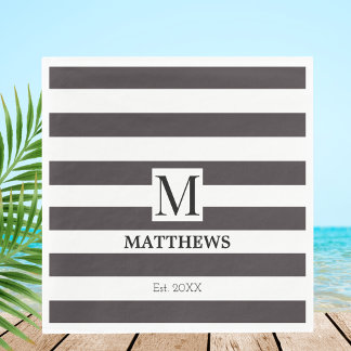 Monogram Blue Stripes Familienname Nautic Serviette