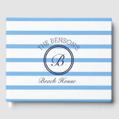 Monogram Blue Stripes Name Beach House Gästebuch (Vorderseite)
