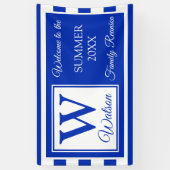 Monogram Blue Stripes Summer Family Wiedersehen Banner (Vertikal)