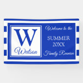 Monogram Blue Stripes Summer Family Wiedersehen Banner (Horizontal)