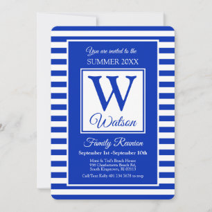 Monogram Blue Stripes Summer Family Wiedersehen Einladung