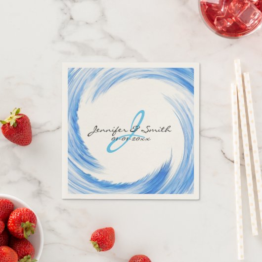 Monogram Blue Swirl Abstrakt Art Serviette (Beispiel)