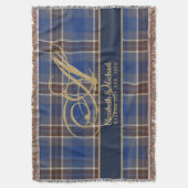 Monogram Blue Tartan Karierte Newlyweds Wedding Decke (Vorderseite Vertikal)