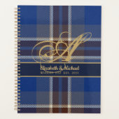 Monogram Blue Tartan Karierte Newlyweds Wedding Planer (Vorderseite)