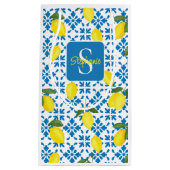 Monogram Blue Tile French Country Lemon Pattern  Kleine Geschenktüte (Vorderseite)