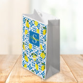 Monogram Blue Tile French Country Lemon Pattern Kleine Geschenktüte