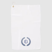 Monogram Blue Tones Laurel Wreath Golfhandtuch (Vorderseite)