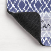 Monogram Blue Tribal Print Ikat Diamond Muster Mousepad (Ecke)