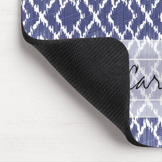 Monogram Blue Tribal Print Ikat Diamond Muster Mousepad (Ecke)