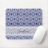 Monogram Blue Tribal Print Ikat Diamond Muster Mousepad (Mit Mouse)