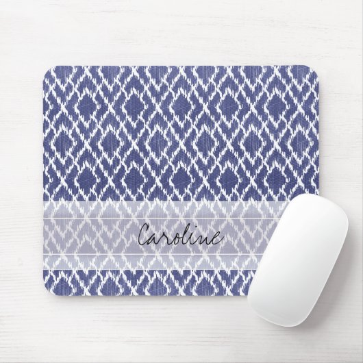 Monogram Blue Tribal Print Ikat Diamond Muster Mousepad (Mit Mouse)
