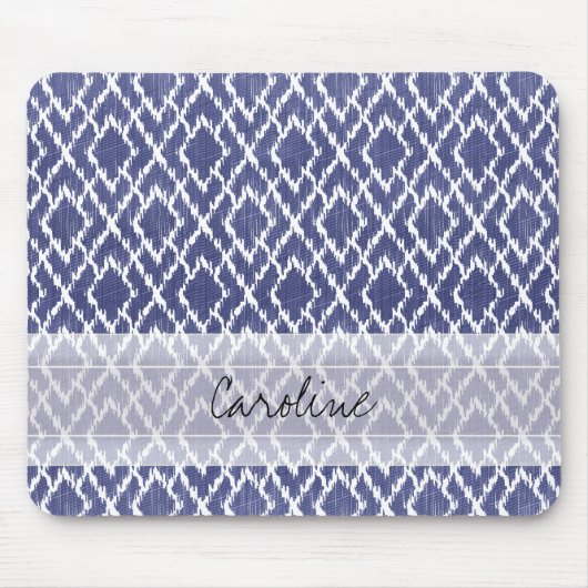 Monogram Blue Tribal Print Ikat Diamond Muster Mousepad (Vorne)